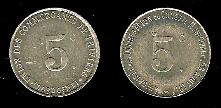 union des commerçants Thiviers 5 centimes 1917 SPL+